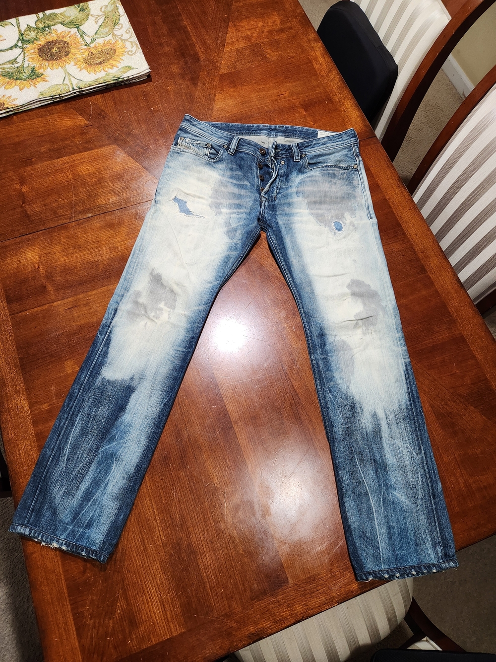 Vintage Diesel Men's Light Blue Distressed Straight Jeans Size 32×34
